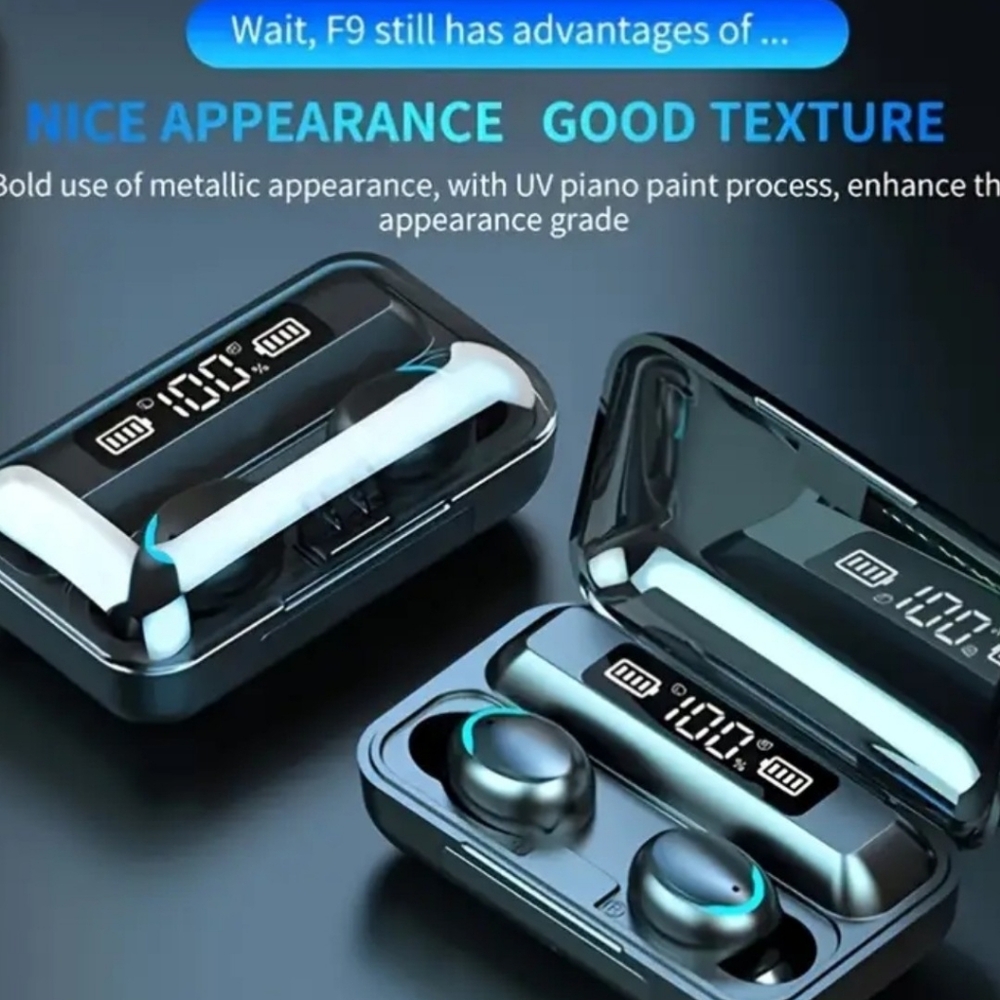 Wireless Earbud Headphones with Charging Case - Black